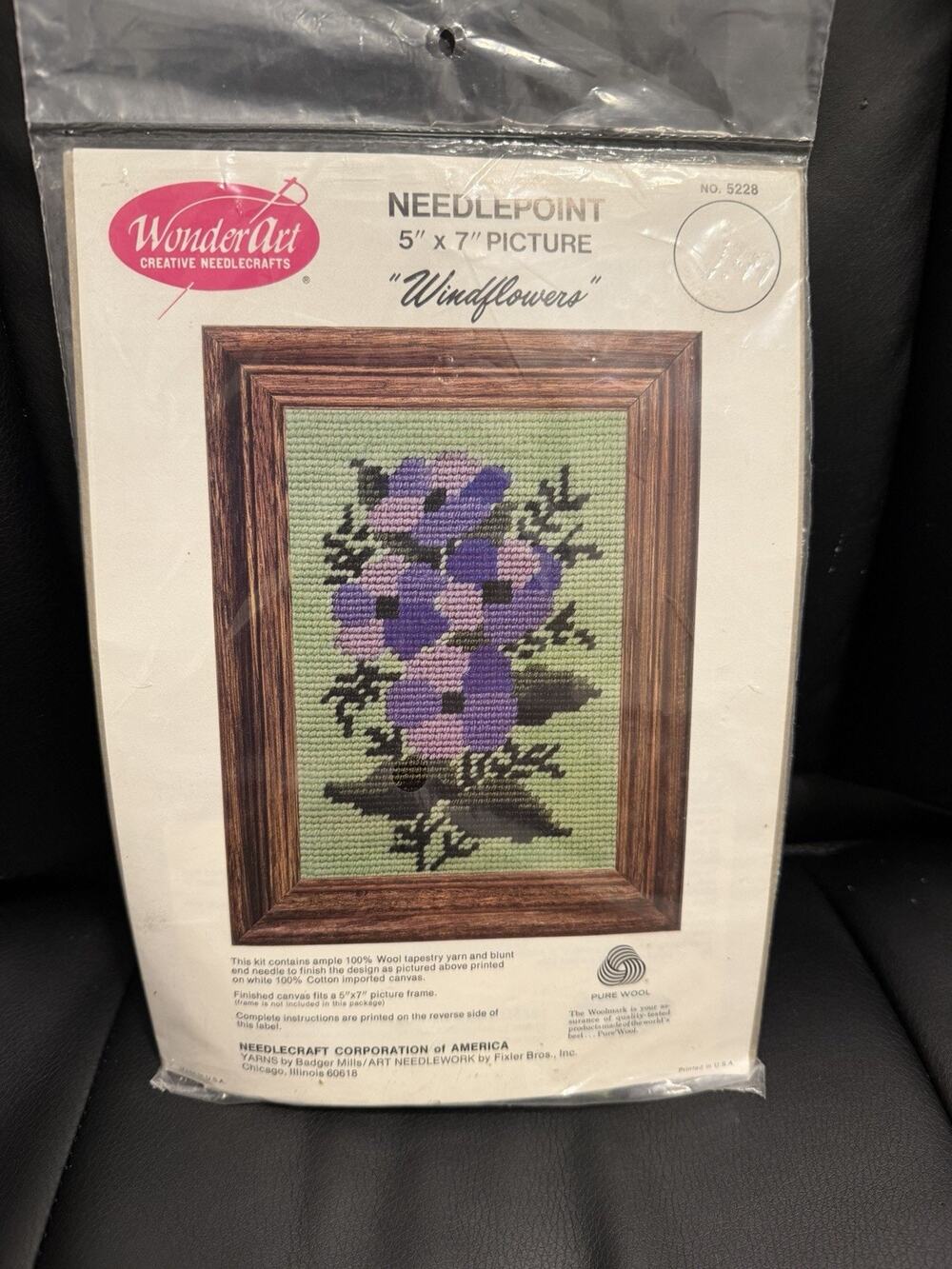 VTG WonderArt "Windflowers" Needlepoint Kit No. 5228 Purple Floral 5x7 Sealed
